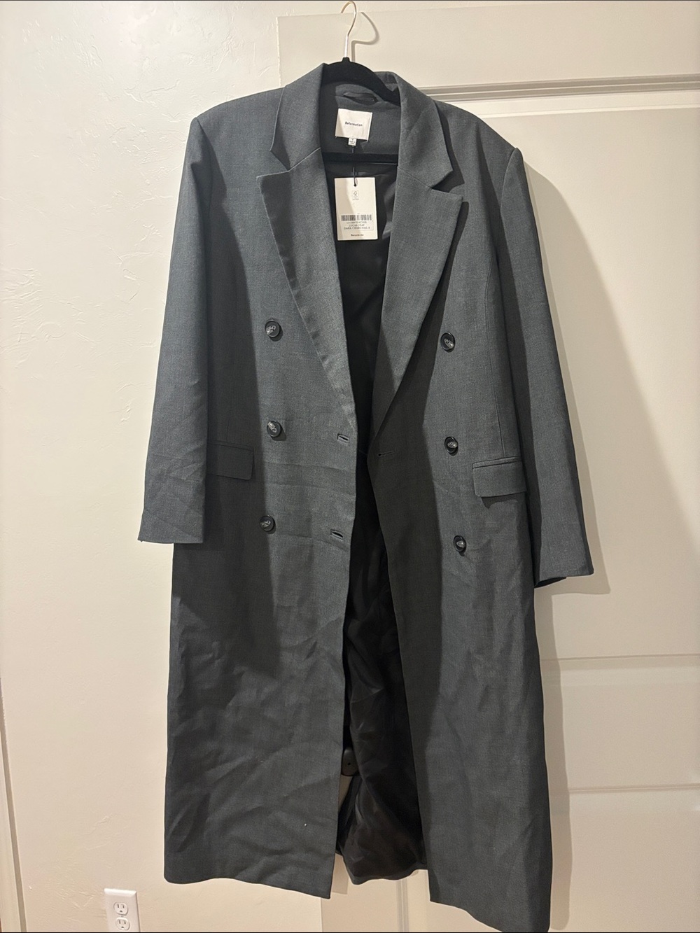 Reformation Double-Breasted Gray Trench Coat